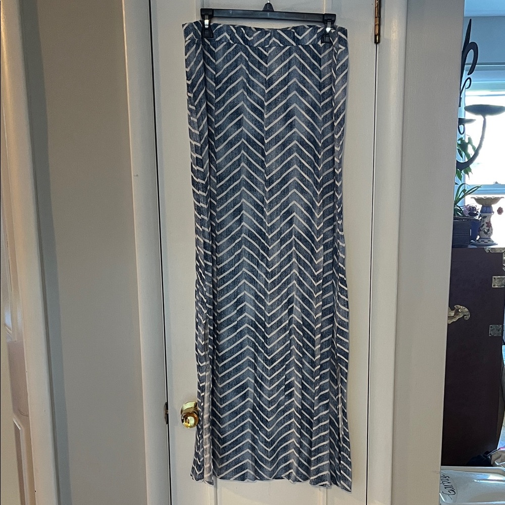 Renee C. Navy Chevron Pencil Skirt